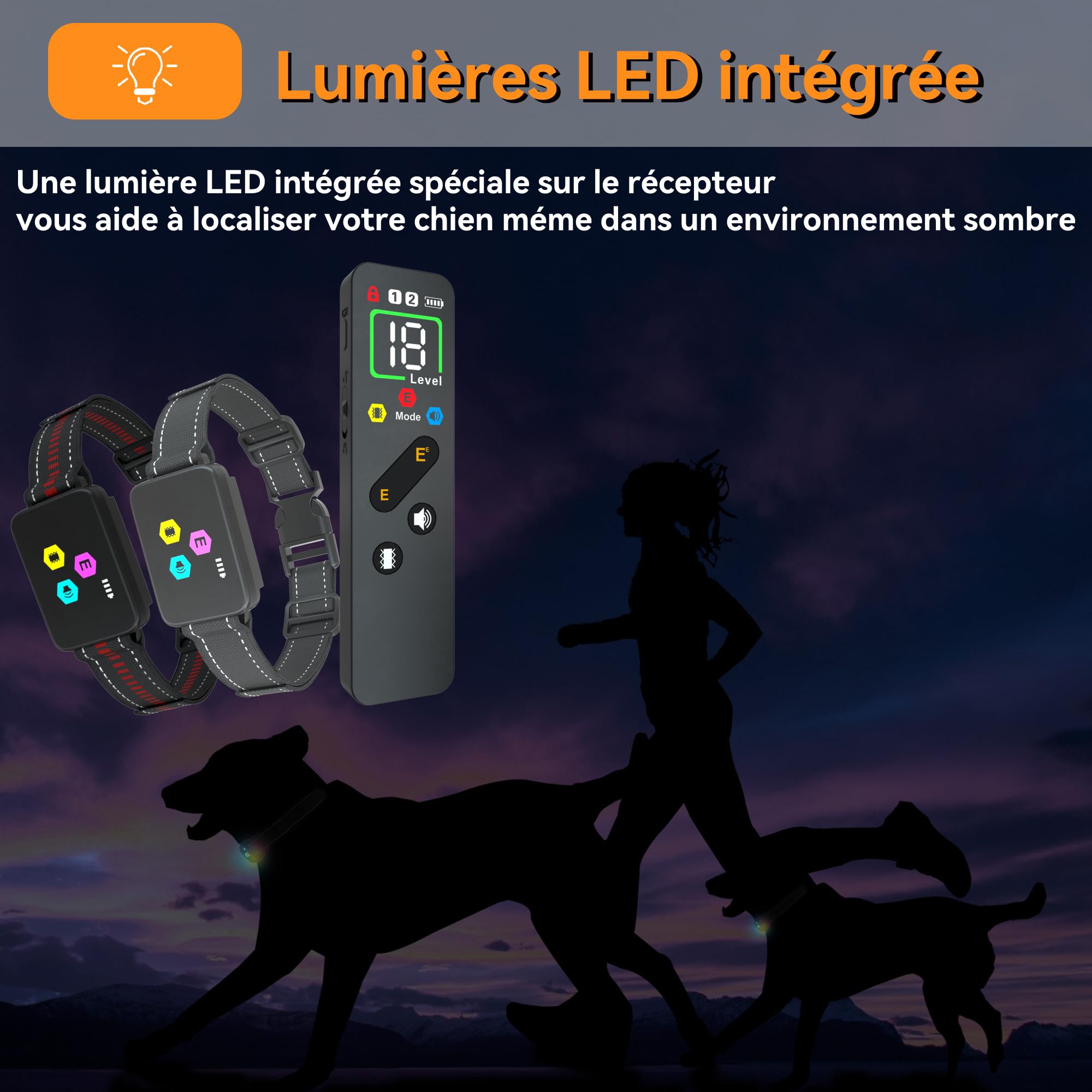 Collier de Dressage pour Chien Meloive, Portée 3000 Mètres, 3 Modes Vibration/Choc/Son, Rechargeable, 2 Colliers