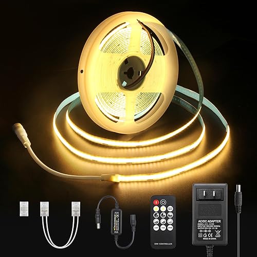 Miniatura 7 de ALITOVE Tira de luces LED COB roja de 1260 LED, flexible, uniforme, brillante, 12 voltios, cinta de luz LED adhesiva fuerte de 16.4 pies, para
