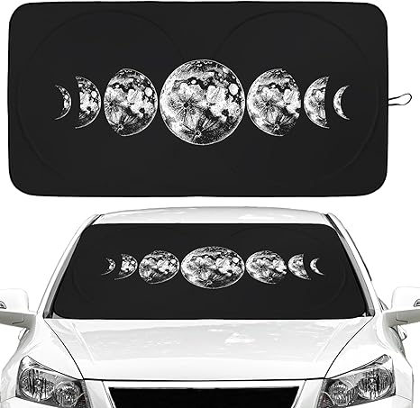 Moon Phases Car Windshield Sun Shade Foldable Sunshade Front Window Cover Sun Visor Protector Accessories (59x27.5 inches)