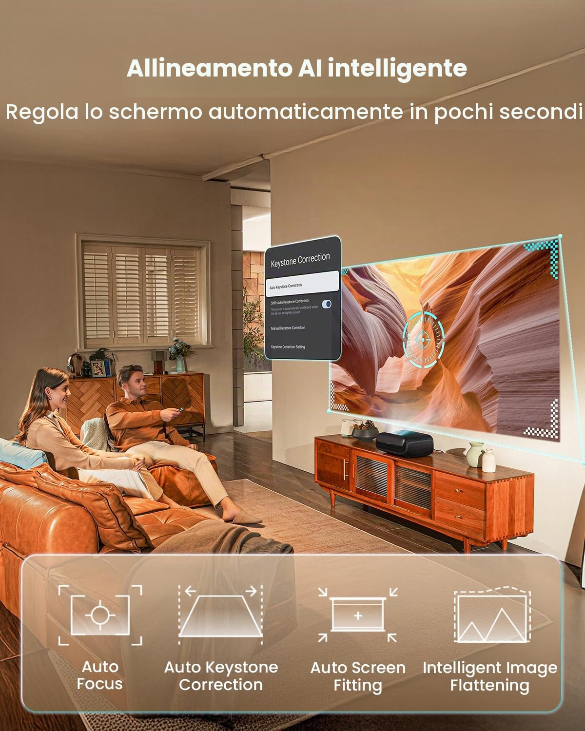 JMGO O2S Ultra Proiettore Laser Ultra Corto 4K UHD, 3600 Lumen ISO, GTV | Triple Laser, Rapporto Di Proiezione 0,16:1, Dolby Vision & Atmos, Contrasto 4000:1, Dynaudio 20W, DTS-X, Home Cinema 150"
