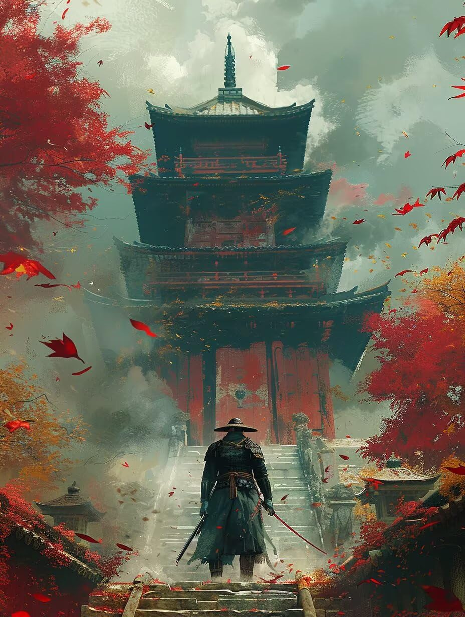 Malen Nach Zahlen Erwachsene Architektur, Malen Nach Zahlen Samurai, DIY Basteln Erwachsene Handgemalt Ölgemälde Kit, Paint by Numbers Kit mit Pinseln und Acrylpigment, Deko Wohnzimmer 80x110cm 8-5055