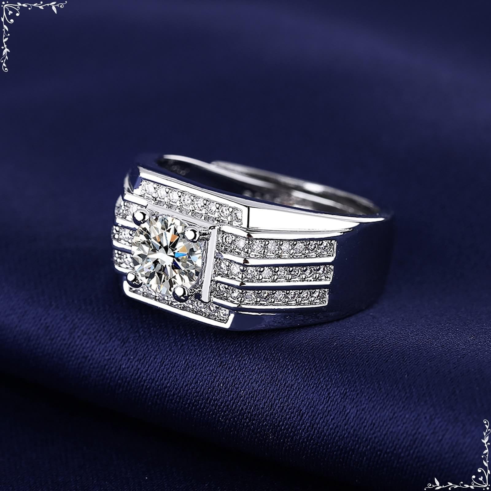 Wycian Anillo personalizado para hombre, oro blanco, plata 9 K, moissanite con circonitas brillantes, talla 54 (17,2), moderno, personalizable