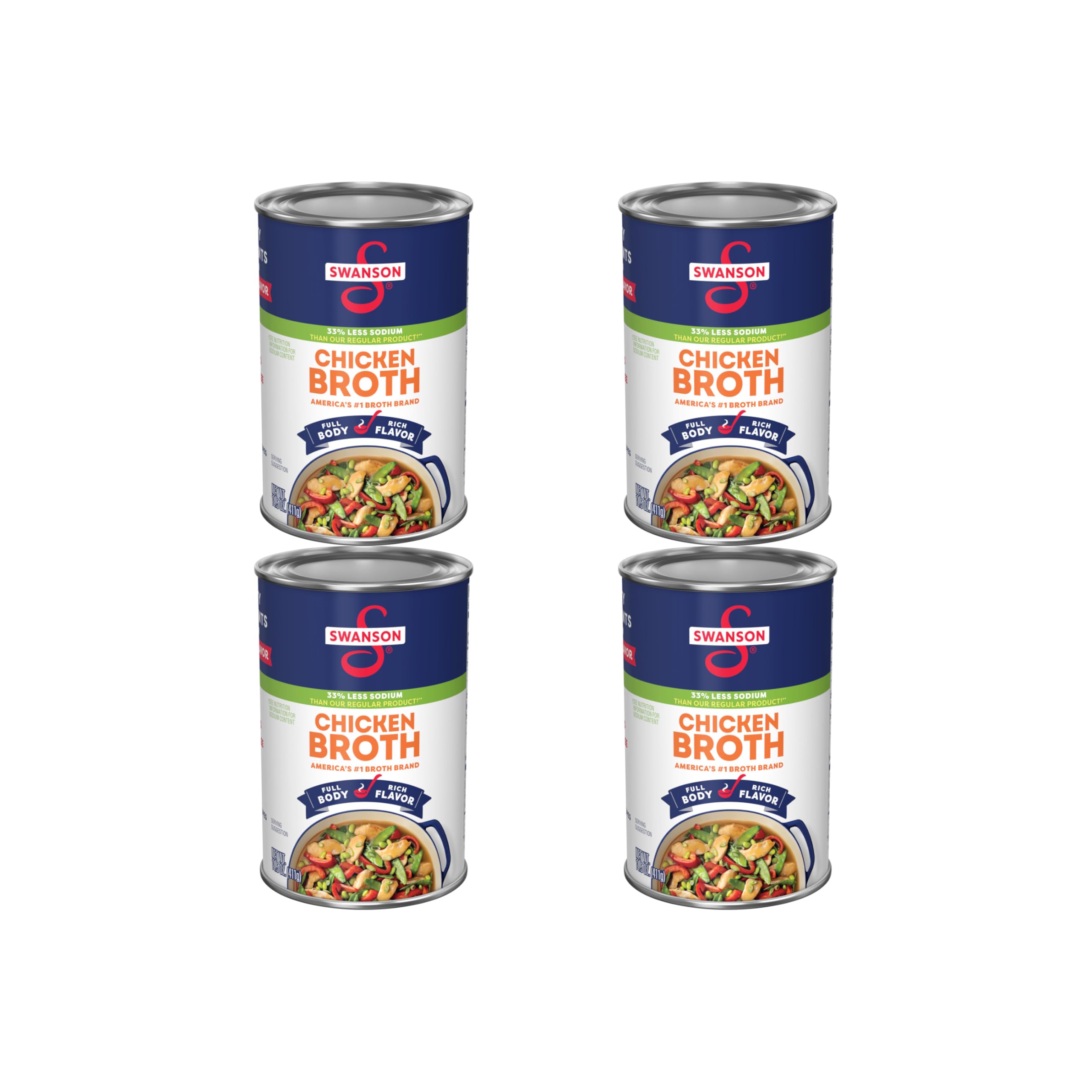Swanson 33% Less Sodium Chicken Broth, 14.5 oz Can (Pack of 4)