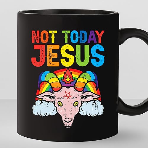 TODOLIA Taza de café de 11 onzas con texto en inglés "Not Today Jesus", divertida taza de memes ateísta, regalo de satanismo demoníaco, té satánico