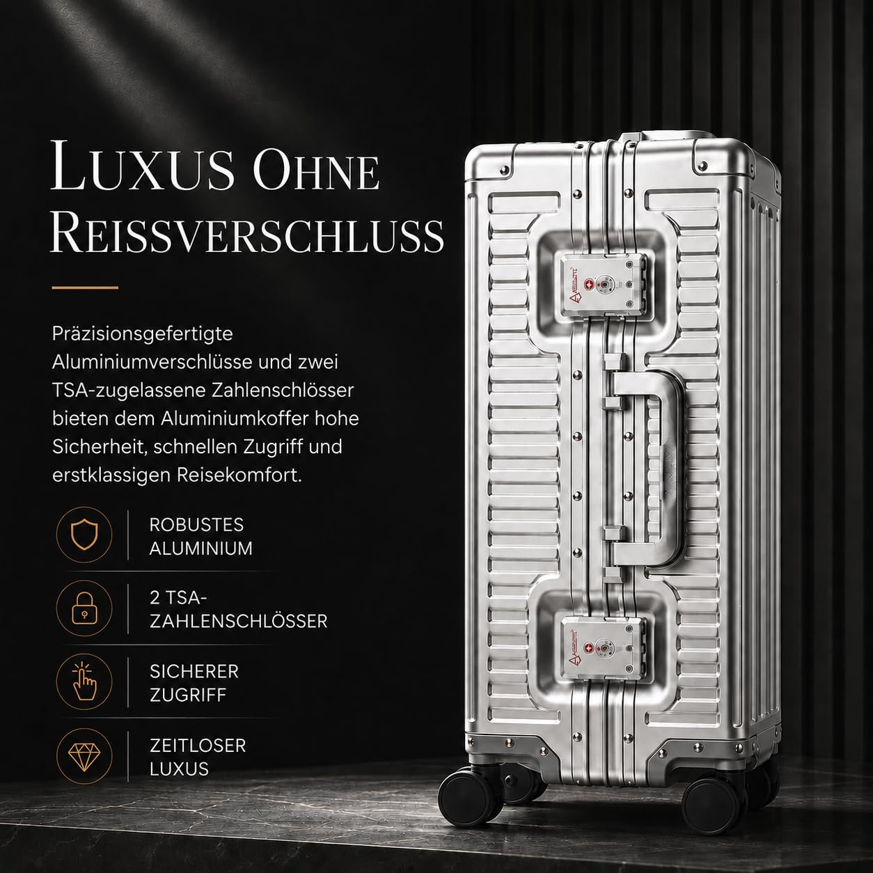 Aerolite Premium Aluminium Koffer 55x38x23, Handgepäck ohne Reißverschluss