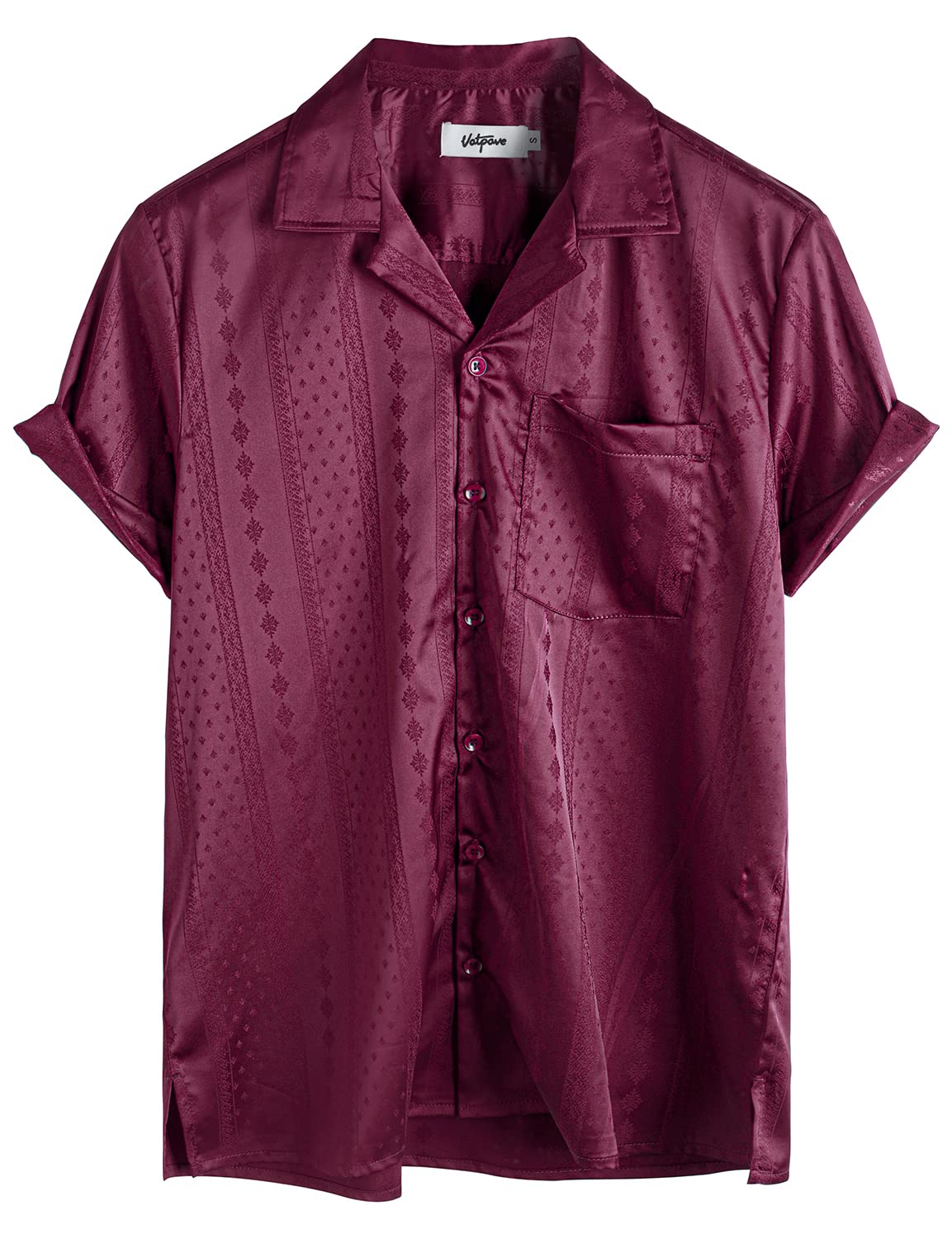 VATPAVEMens Summer Jacquard Silk Shirts Casual Button Down Short Sleeve Hawaiian Shirt with Pocket