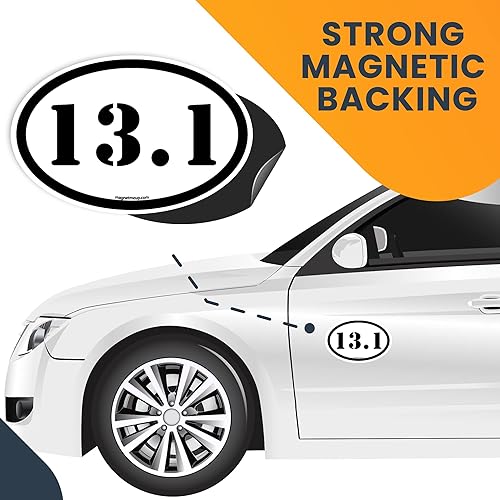 Vista 14 de Magnet Me Up: Calcomanía magnética ovalada negra de 13.1 pulgadas de media maratón, 4 x 6 pulgadas, imán automotriz resistente para automóvil