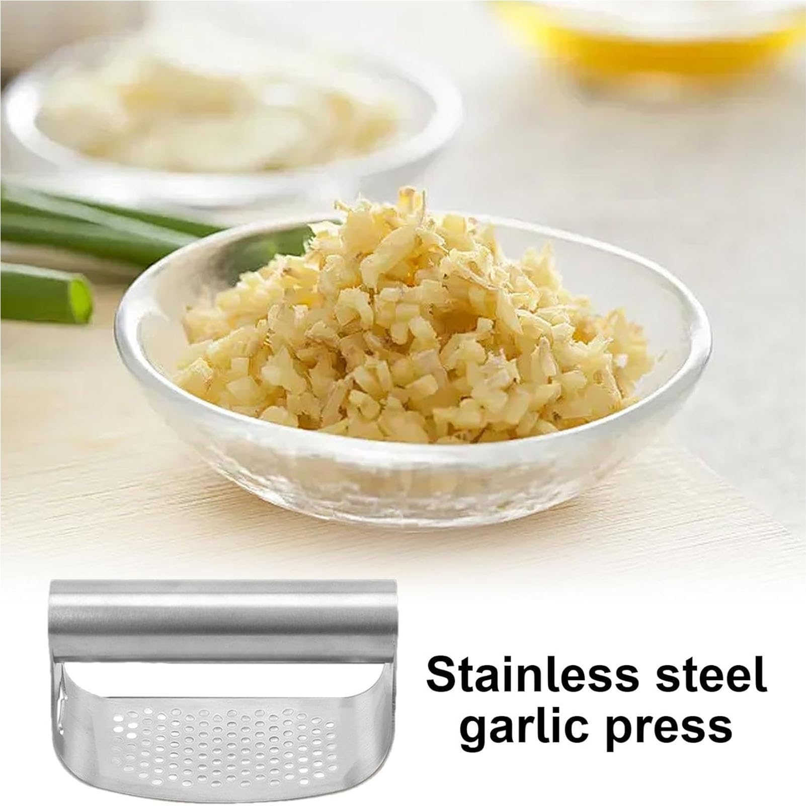 Presse à ail Ronde en Acier Inoxydable, Coupe-légumes avec poignée Ergonomique, Presse à ail Manuelle pour Usage Domestique, idéale pour hacher l'ail,Natural,10 x 7 x 5 cm