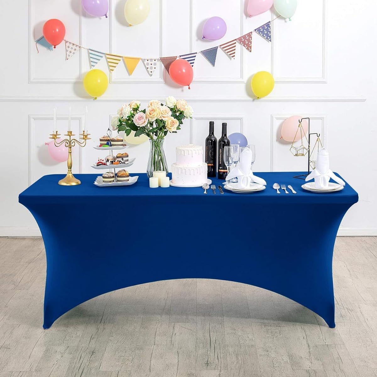 ENEN Party Table Cloth Spandex Fitted Table Cover Stretchable Tablecloth for Rectangle Tables, Water-repellent, Wrinkle Resistant for Patio, Event, Wedding, Birthday - 26 Colori (Blue,4ft) — image 1