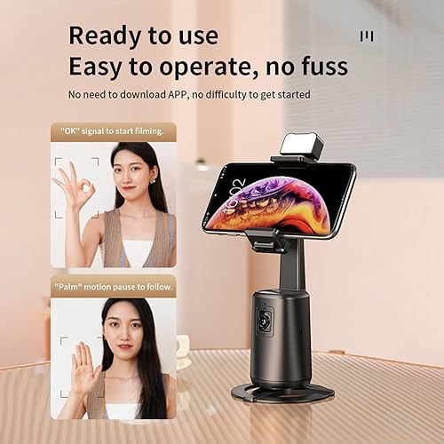Miniatura 5 de Trípode de seguimiento facial automático con rotación de 360, sin aplicación, soporte de teléfono de seguimiento automático con soporte, control de