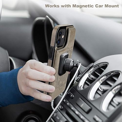 Miniatura 4 de Vaburs Funda compatible con iPhone 12 y iPhone 12 Pro con tarjetero, diseño de mandala en relieve de flor de piel sintética, doble botones