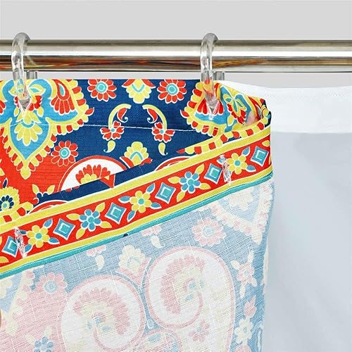 Miniatura 3 de Lush Decor Cortina de ducha de poliéster bohemio naranja y turquesa con forro y anillos (72 x 72 pulgadas)