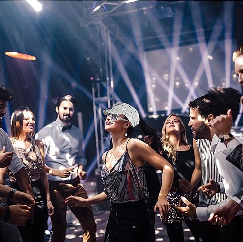 Miniatura 7 de XEPST Juego de 4 accesorios de disfraz de discoteca de los años 70 con sombrero de lentejuelas, aretes de plata, lentes de sol, collar, kit