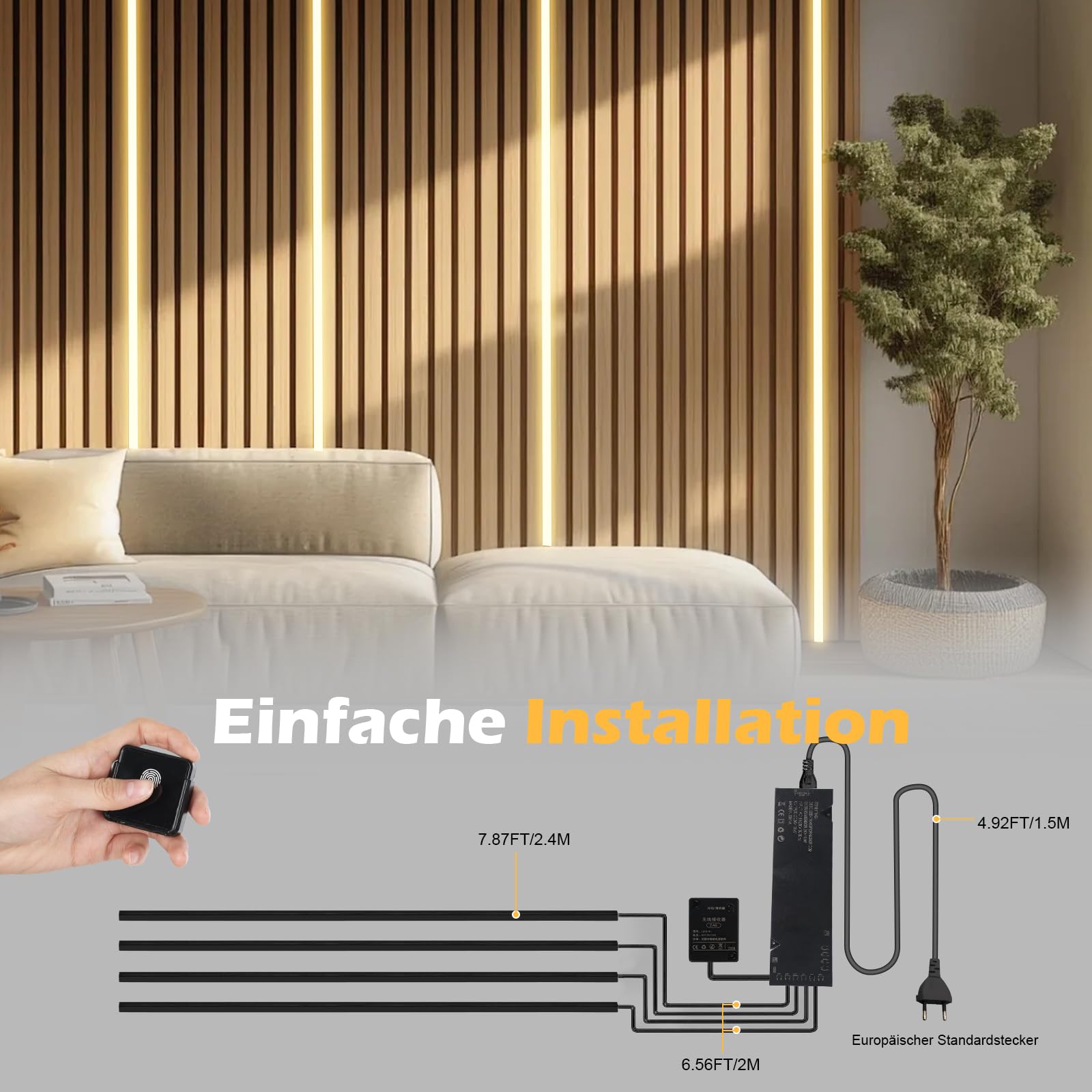 WMLBK Schwarz LED für Akustikpaneele, 2,4m Eingebetteter Akustikpaneele LED Streifen Flexible Led Leiste 12×12mm Led Leiste Zubehör Akustikpaneele (4 Stück)