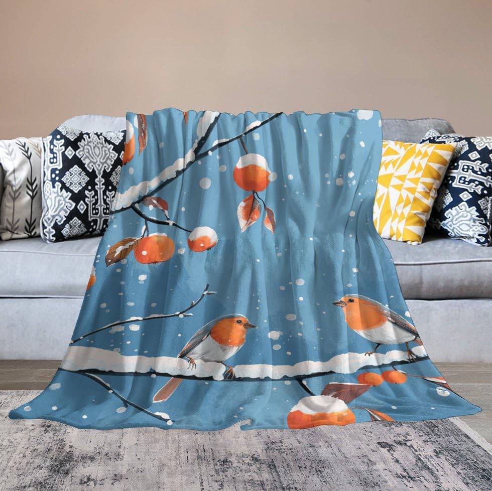 Couverture polaire oiseaux pour vos soirées cocooning sur le canapé du salon en hiver
