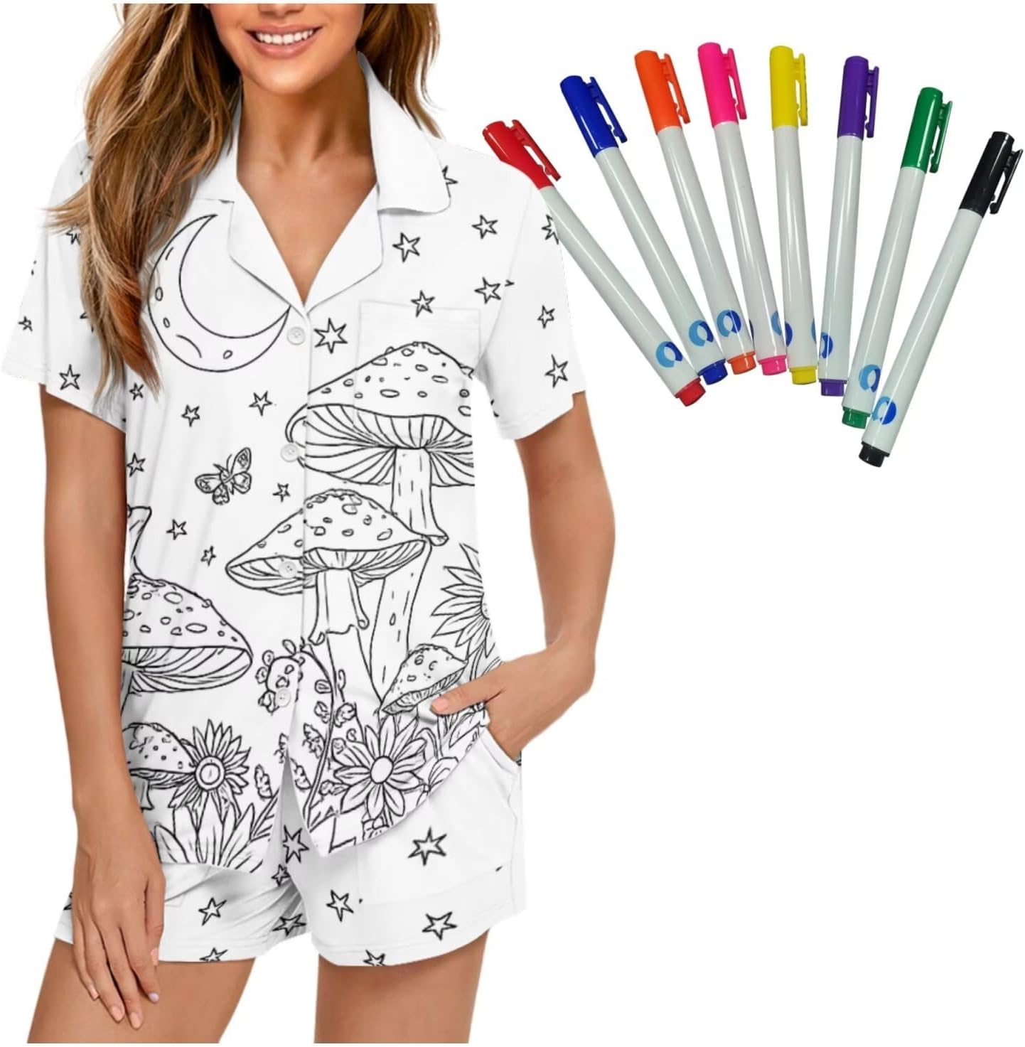 DIY Coloring Pajama Set Art Kit, Color Your Own Personalized Pajamas Hand Painted for Women