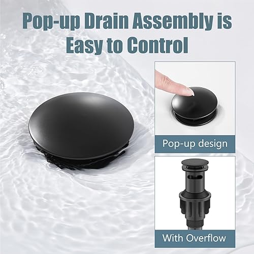 Miniatura 8 de Aolemi Grifo de baño alto para lavabo, grifo de lavabo de un solo agujero, 1 mango, grifo mezclador de montaje en cubierta RV con montaje de drenaje