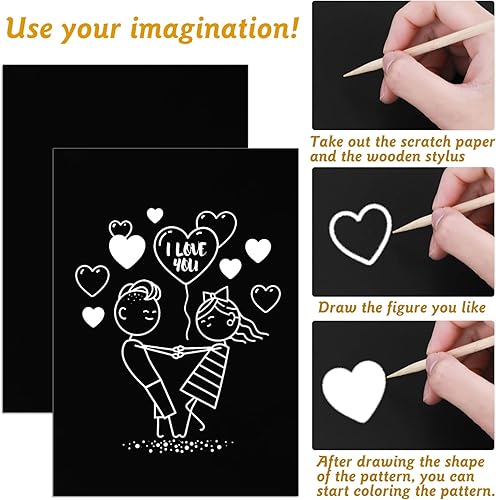 Miniatura 4 de Juego de papel de arte para rascar, papel negro para rascar con palo de madera, papel para rascar, papel de dibujo artístico para niños y adultos,