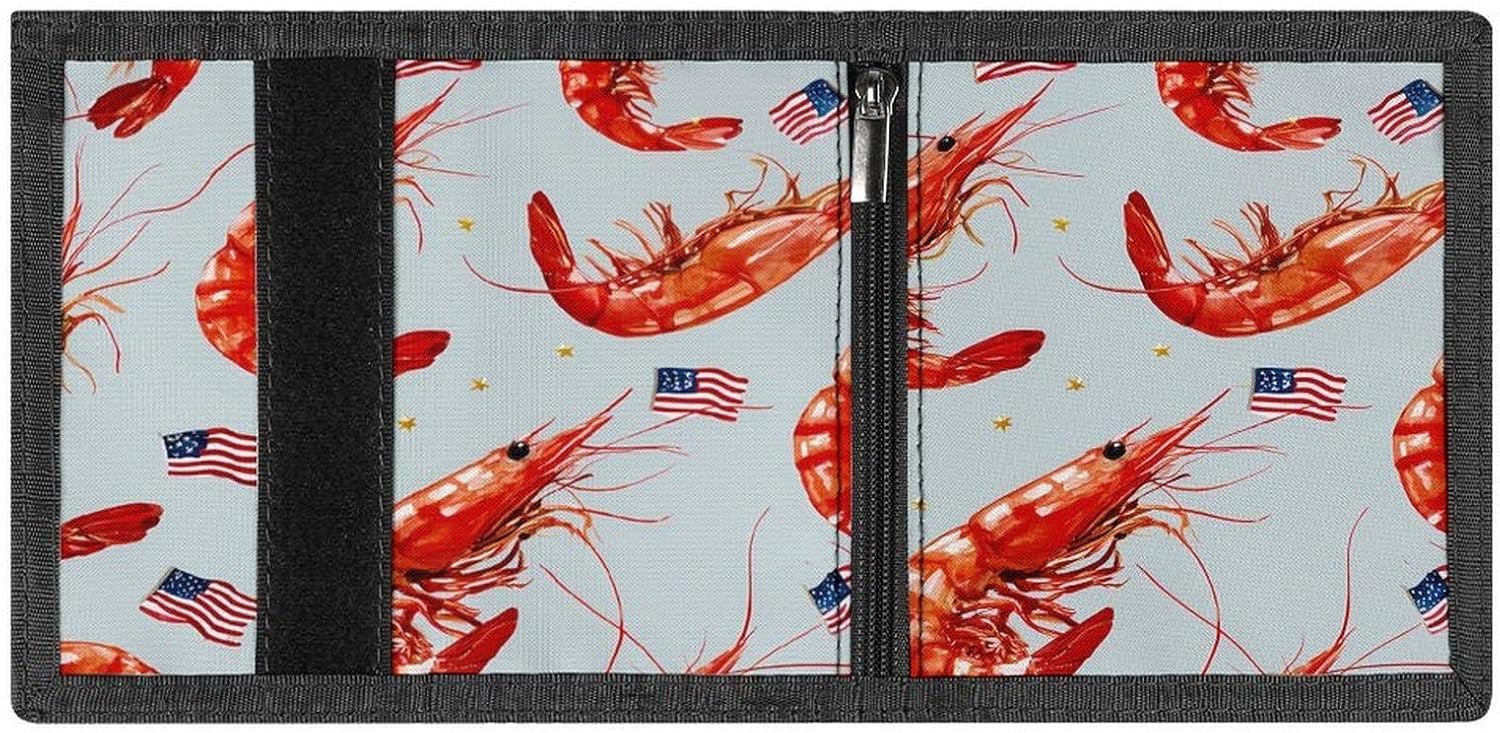 Shrimp U.S. Flag Trifold Slim Wallet Front Pocket With Money Clip And ID Credit Card Slots For Travel Work