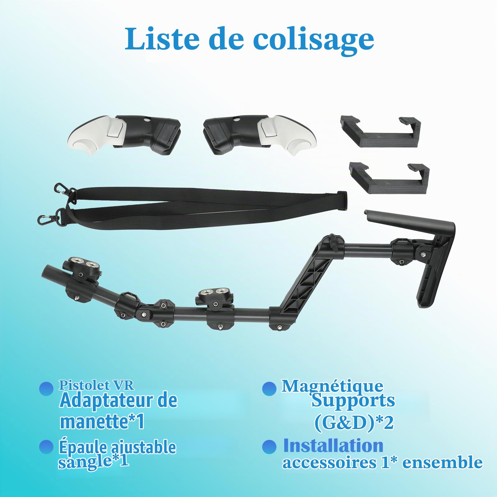 Crosse de Fusil pour MetaQuest 3,Crosse VR Compatible avec Les poignées de contrôleur VR Meta Quest3 pour améliorer la stabilité et Le contrôle Adaptateur de Crosse magnétique pour Fusil