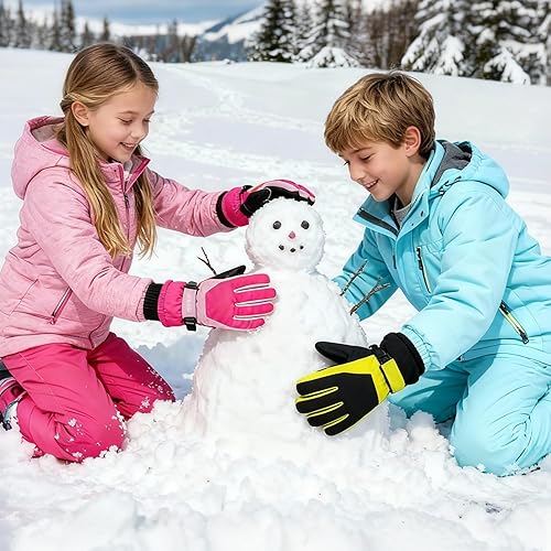 Miniatura 8 de ThxToms Guantes de invierno para niños, impermeables, guantes de nieve para niños y niñas, clima frío, deportes al aire libre, snowboard, bicicleta