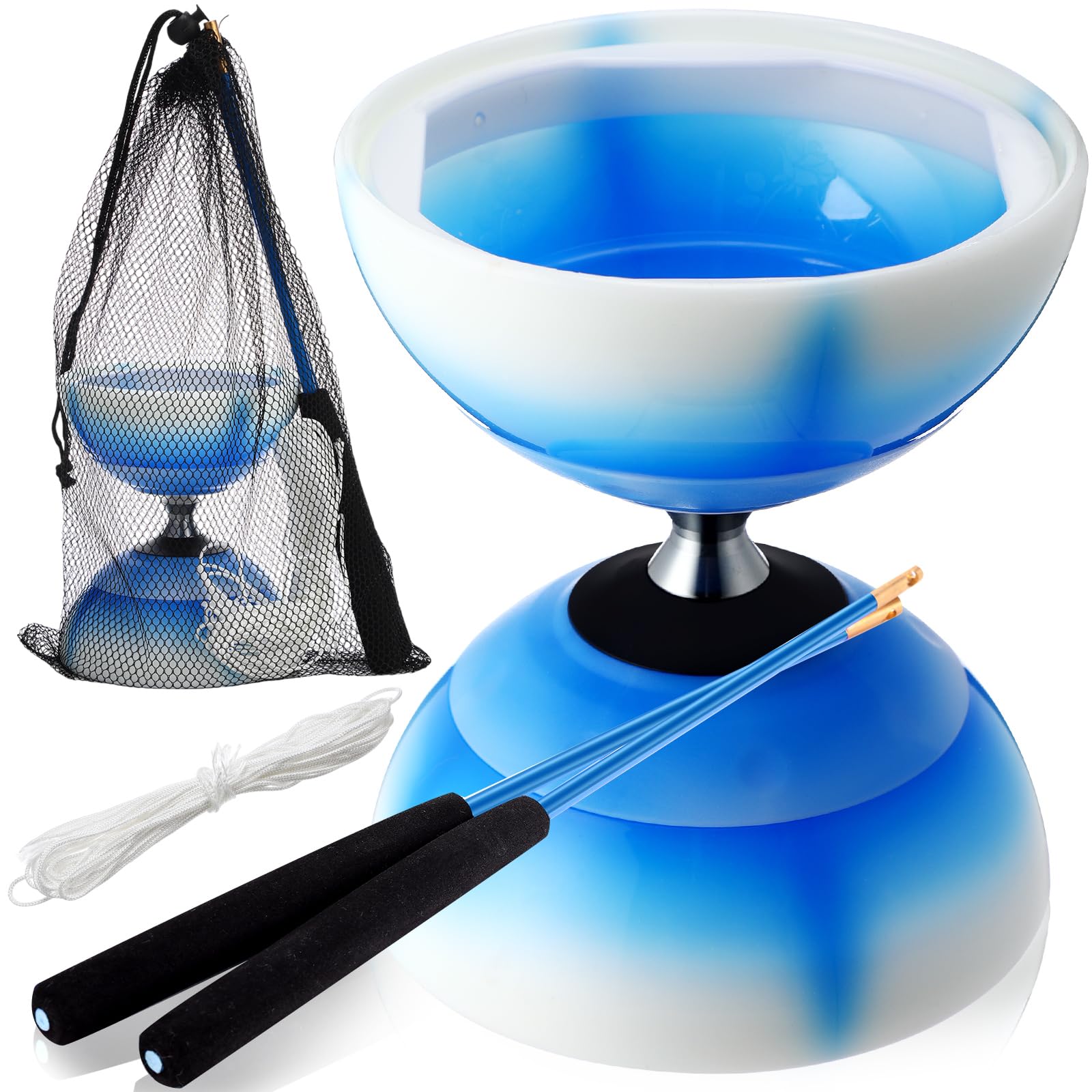 SimgoingChinese Yoyo Diabolo Set Includes Colorful LED Diabolo Toy Light up with 2 Pieces Sticks, 1 Piece String, 1 Net Bag for Fun(Blue)
