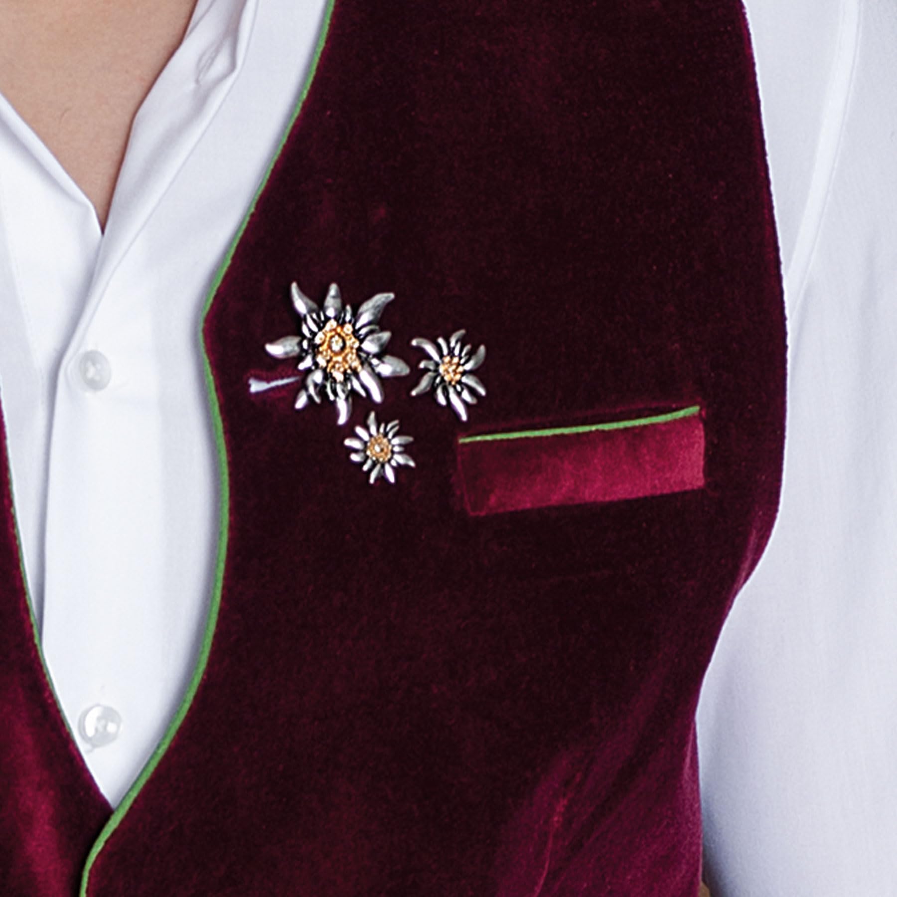 Ansteck Pins Edelweiß 3er Set (3 Größen) - Anstecker für Damen & Herren, Trachten-Pins für Trachtenbluse, Hutanstecker, Anstecknadel und Buttons fürs Oktoberfest (bicolor-farben)