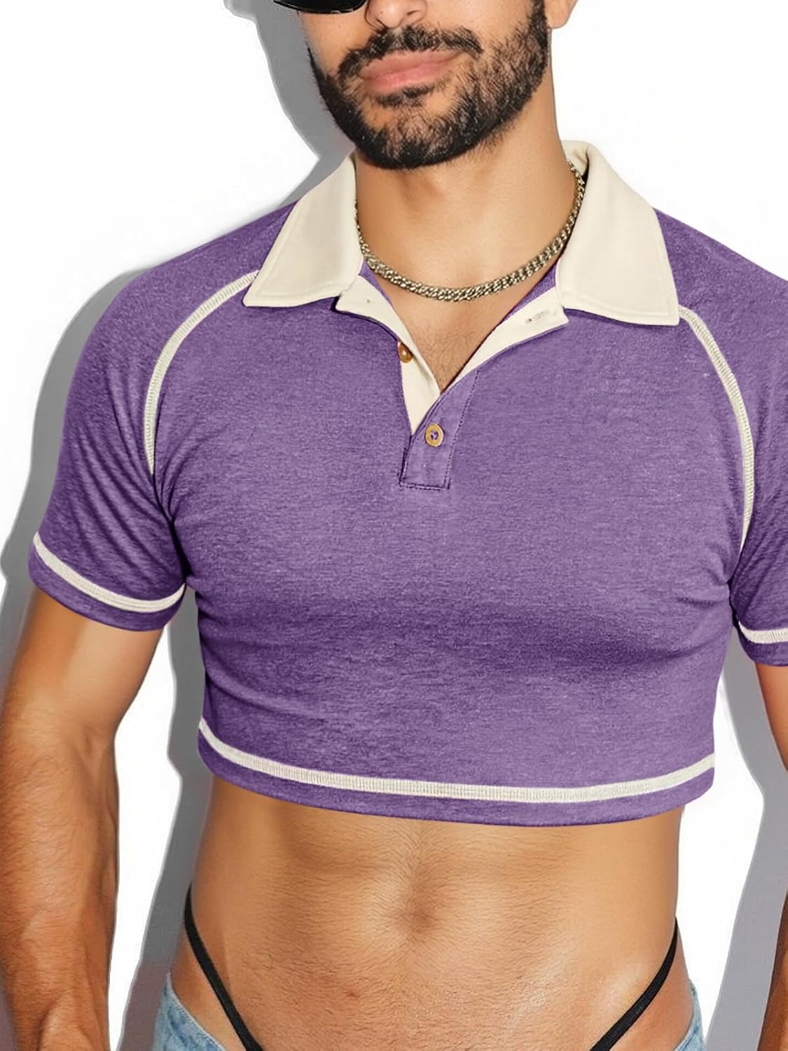 Runcati Mens Sexy Crop Shirts Unisex Short Sleeve Polo Fashion Workout Muscle Fit Undershirt Raglan Hot Tee Streetwear