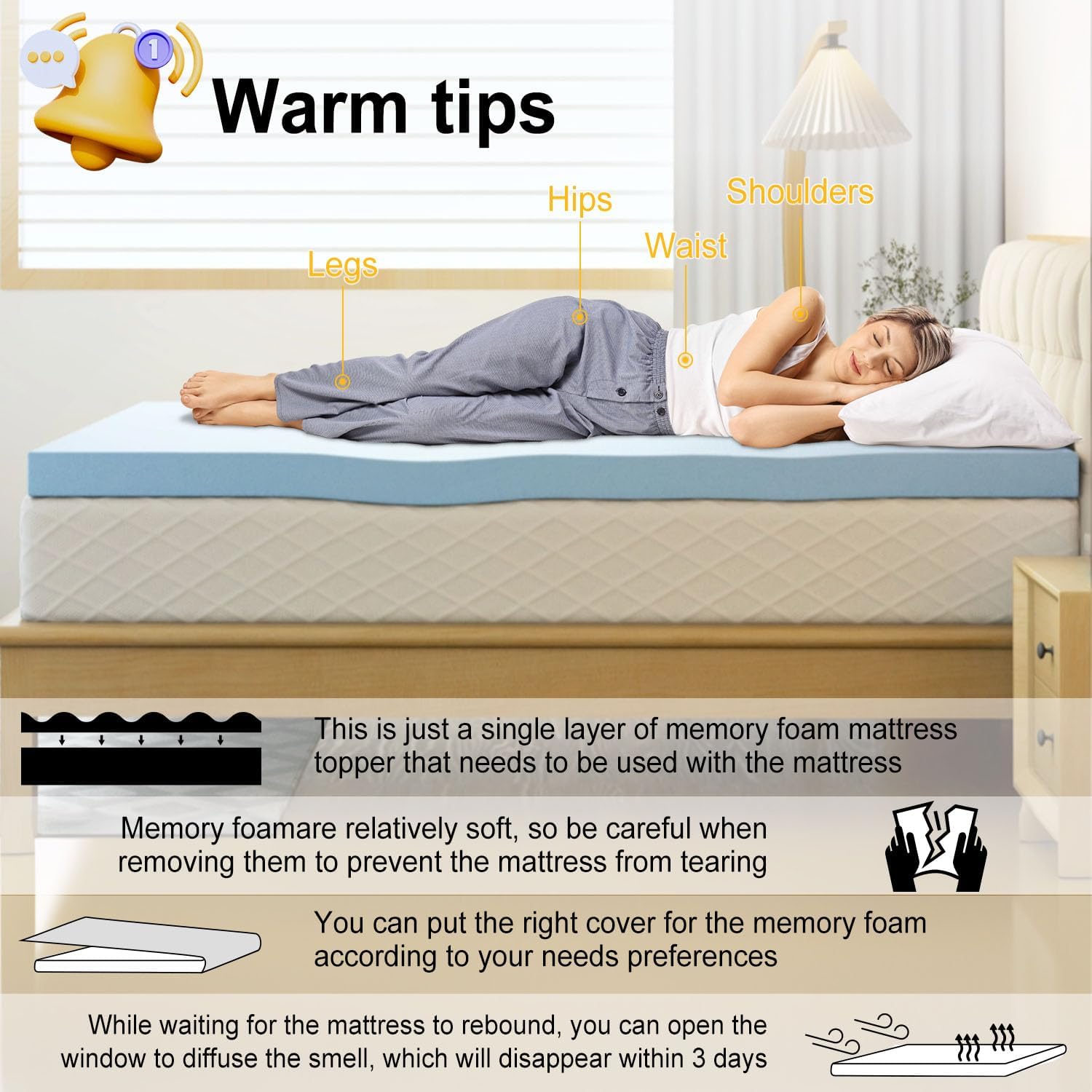 1.5 inch full mattress topper,full size memory foam mattress topper,cooling gel soft mattress relieves back pain,good air permeability,certipur-us certified,light blue