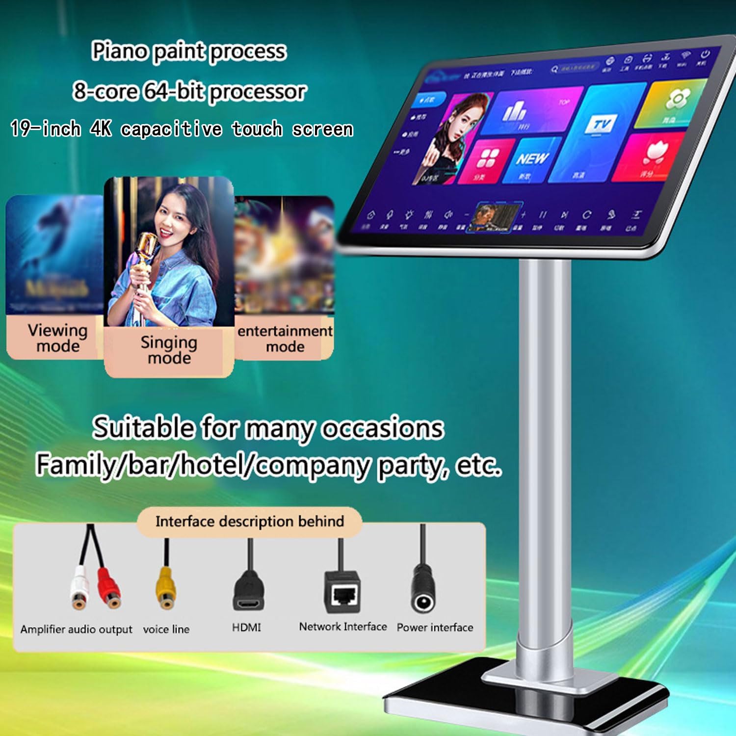 Kit Karaoke Professionale 4K, Macchina Karaoke Touch Screen Capacitivo da 19 Pollici con 2 Microfoni Wireless, Disco Rigido ad Alta velocità 4T Integrato, Doppio Kit per Cantare, Guardare Fi