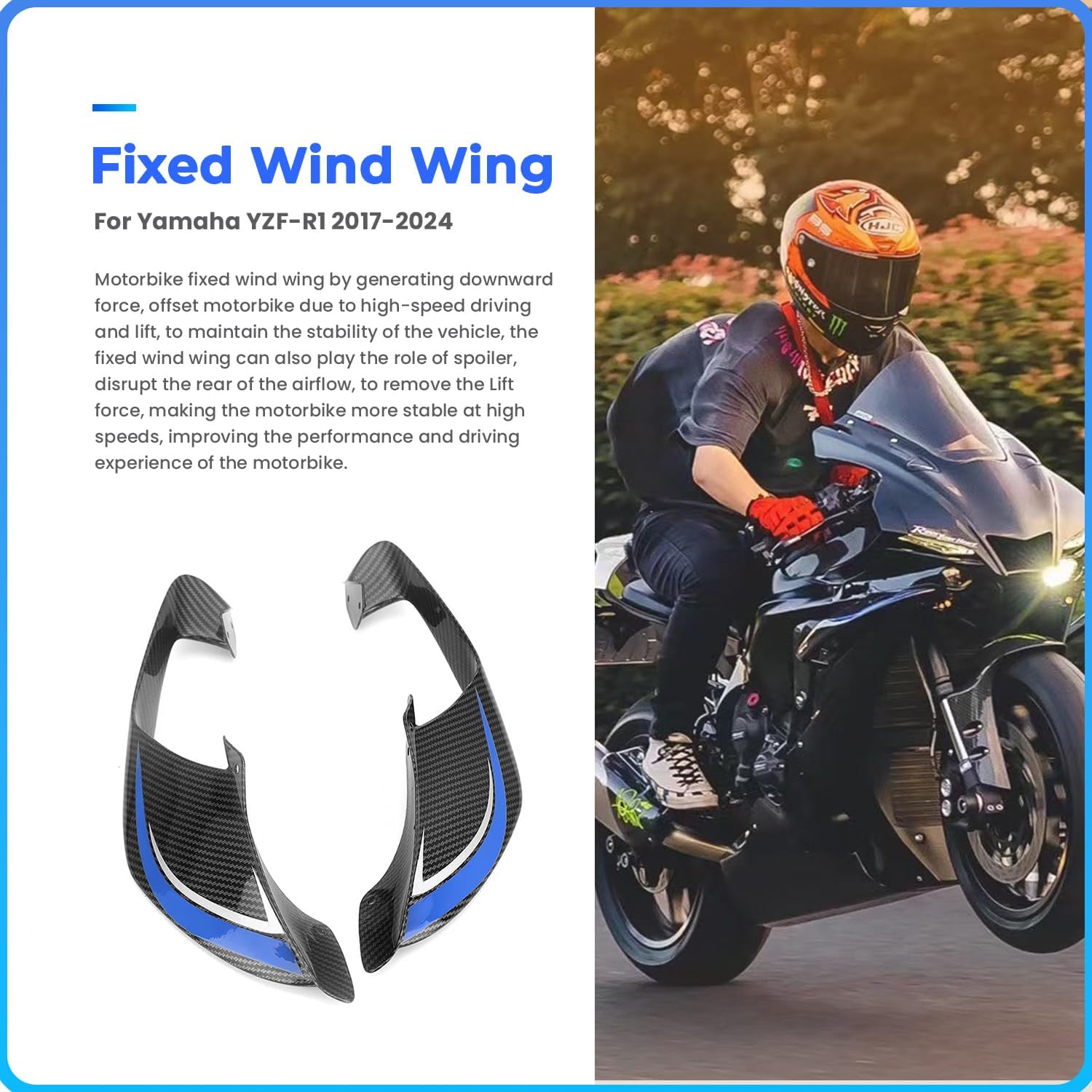 Motorcycle Front Spoiler Wing, for Yamaha R1 / R1-M 2020-2024, Aerodynamic Spoiler Wing Fairing air Guide Spoiler aileron (Bright Black)