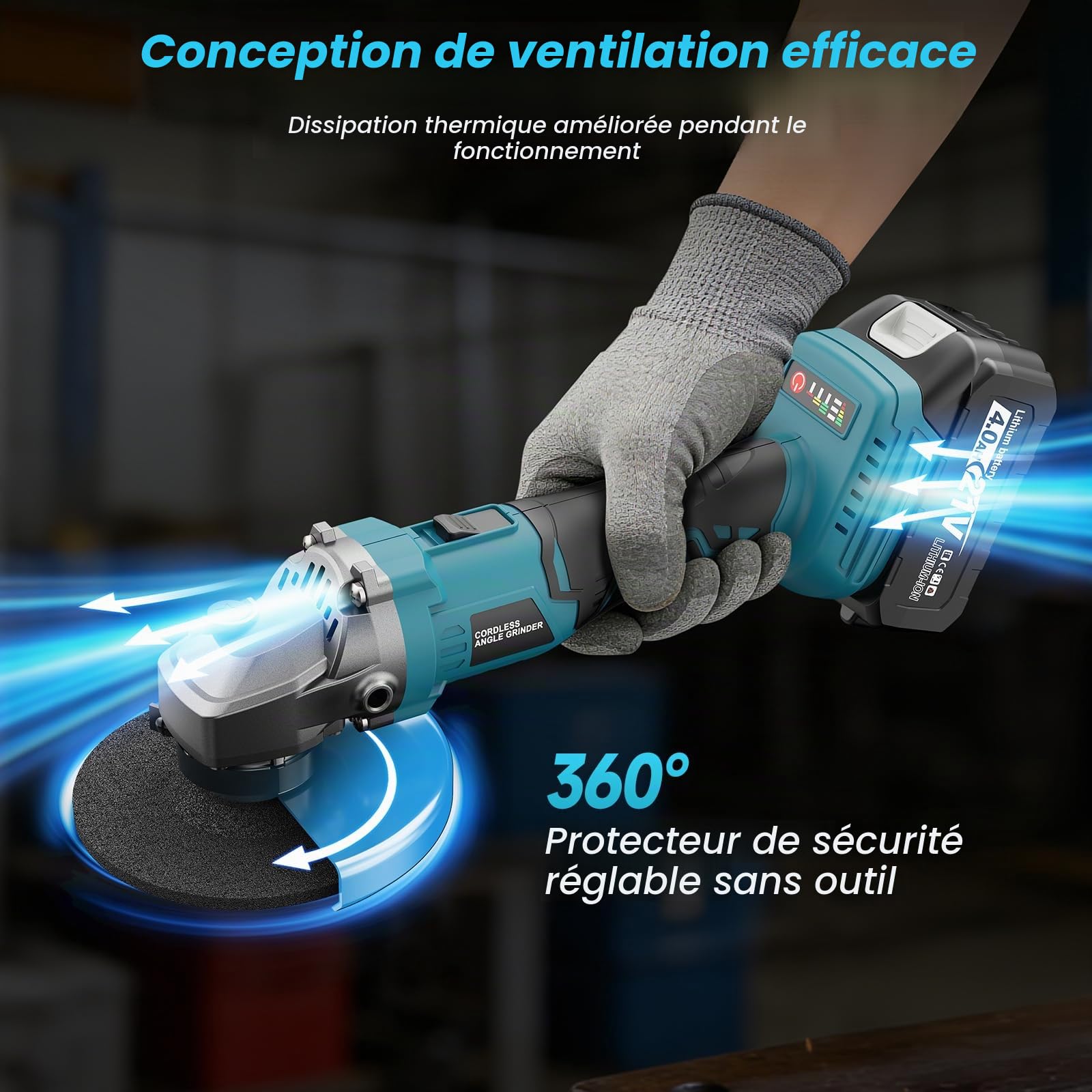 Yofuly Meuleuse d'angle sans fil Compatible avec Batterie Makita 18V, 3 Vitesses 9000tr/min 125mm Disqueuse sans fil avec Batterie 2 * 4,0 Ah, 6 Disques à Tronçonner pour le Découpage
