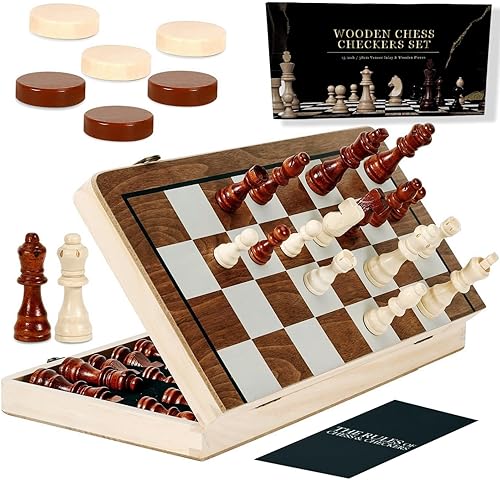 Juego de tablero de ajedrez magnético de 15 pulgadas para adultos y niños, juego de mesa de damas, tableros de ajedrez plegables hechos a mano con 2