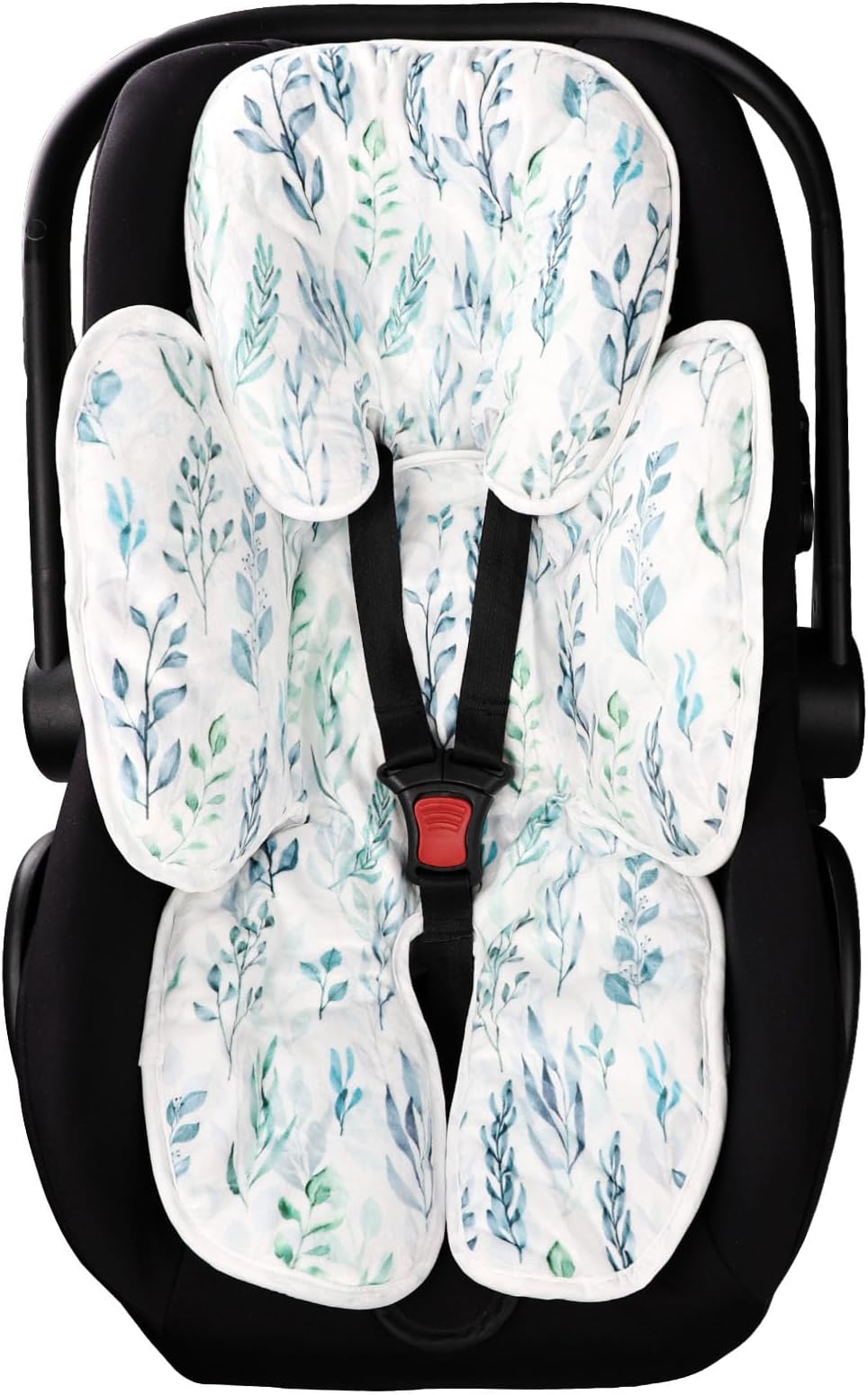 DILIMI Infant Car Seat Insert, 2-in-1 Carseat Head Support for Newborn, Soft Baby Head Support for Car Seat, Stroller, Bouncers, Green Leaf