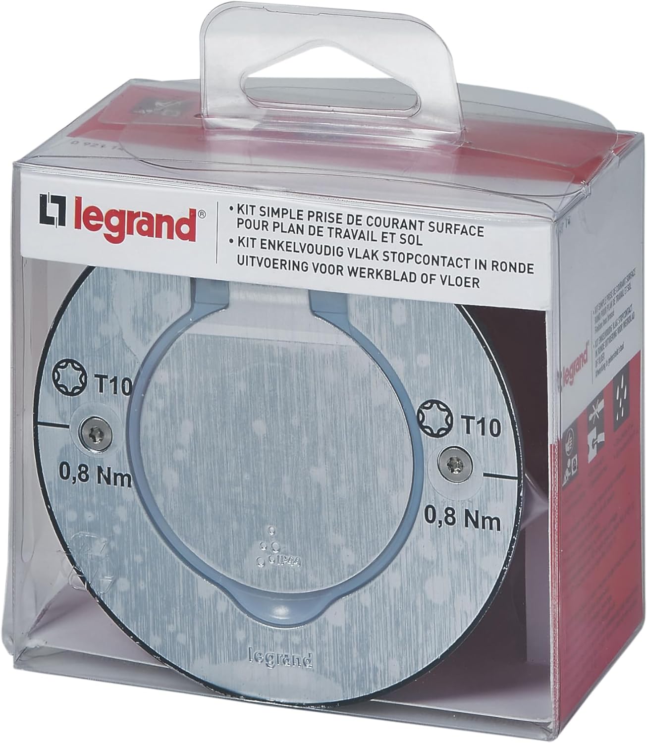 Legrand - Set of Floor Socket Round Stainless Steel Waterproof IP44 with Flap and mounting Box