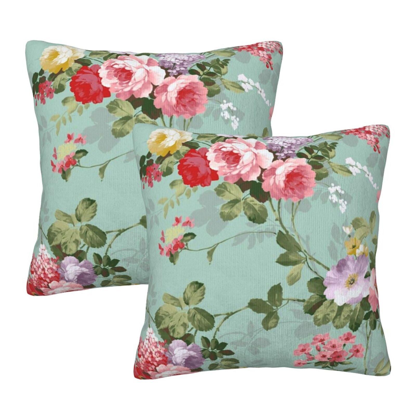 Lot de 2 taies d'oreiller carrées en coton au motif floral vintage raffiné