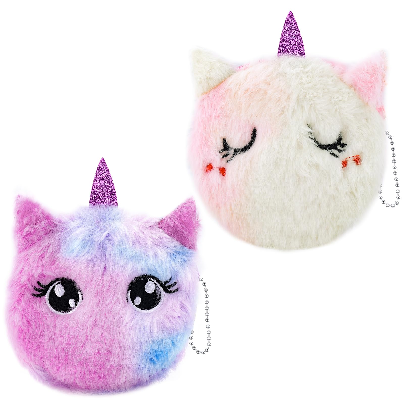 TUCEWP 2Pcs Unicorn Coin Purse Cute Pink Wallet Plush Cartoon Coin Pouch Bling Gradient Purse Small Cosmetic Bag with Zipper Unicorn Earphone Purse Change Pouch Birthday Gifts for Women Teen Girls