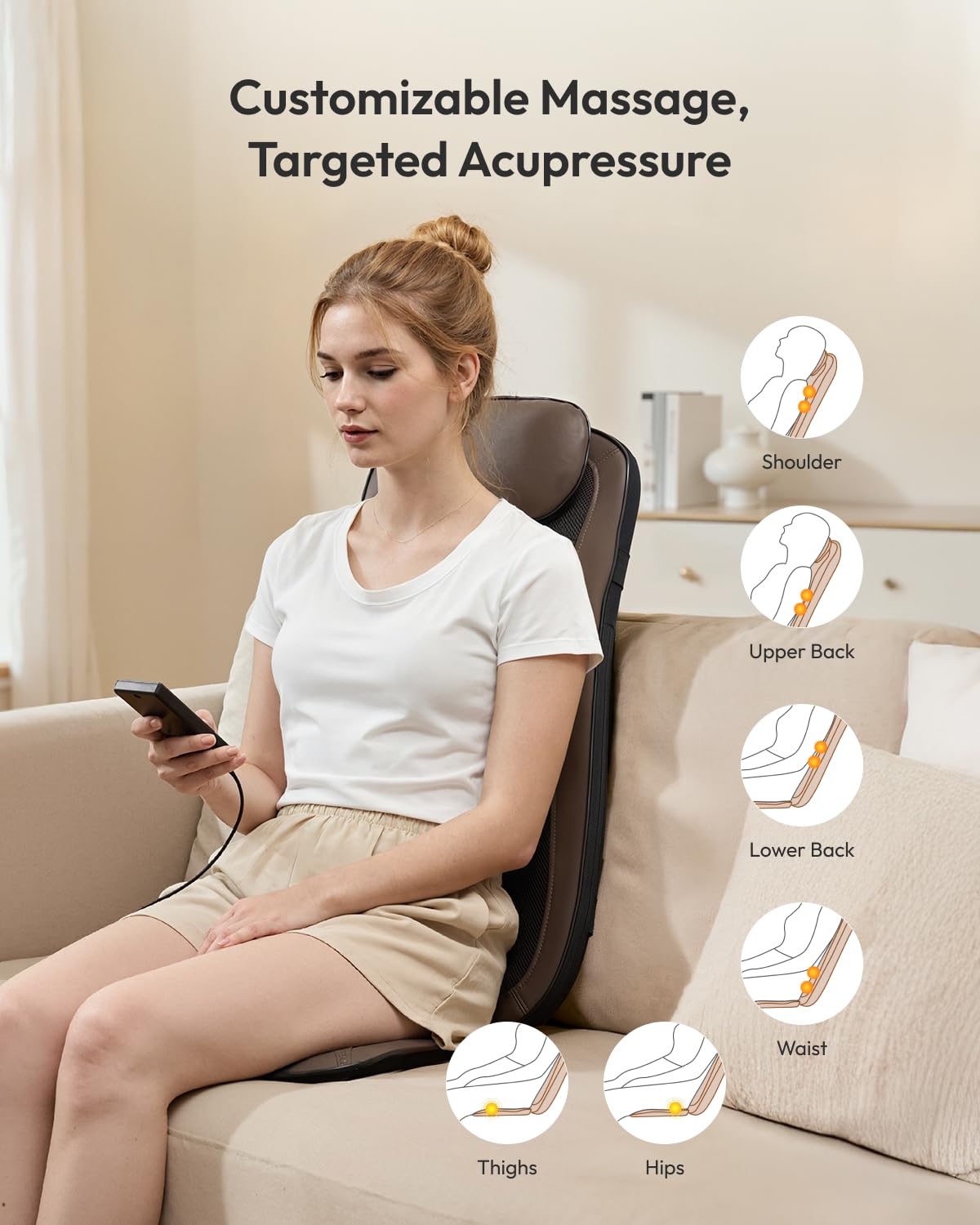 Massagesitzauflage,Massagematte mit Wärmefunktion,Rückenmassagegerät mit 3D Massage,Massagegerät Rücken mit Vibration,Shiatsu Massagegerät mit 3 Intensitäten,Massageauflage Zu Hause,V-WMB01