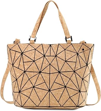 Geometric Tote Bag - Cork Handbag Top Handle Shopping Shoulder Bag Summer Beach Bag for Women Girls Handbag with long strap