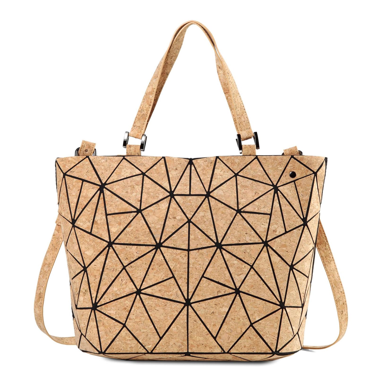Sac fourre-tout géométrique Sac à main en liège avec poignée sur le dessus | ac à bandoulière pour l'été, sac de plage pour femmes et filles (sac à main avec longue sangle)