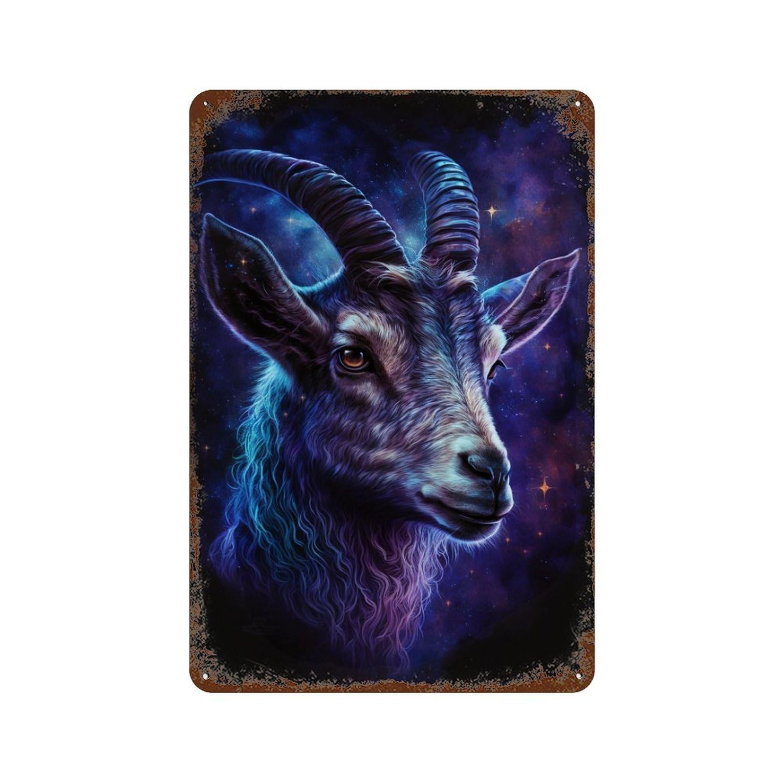 Galactic Goat Portrait Vintage Metal Tin Sign 11.8"x7.9", Novelty Wall Decor for Garage, Pub Or Kitchen