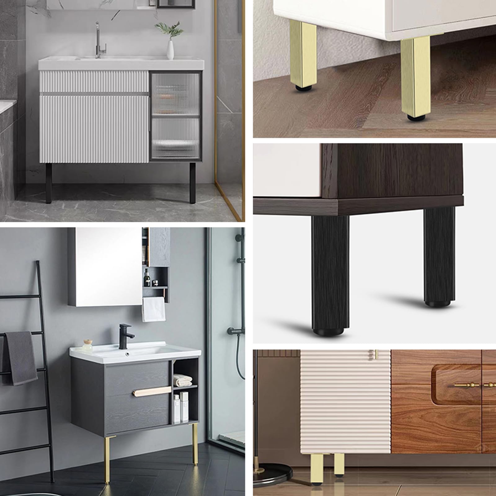 4 patas de metal ajustables de 7.9 pulgadas para muebles, de aleación de aluminio dorado cepillado, patas de soporte para armarios de bricolaje, soportes de TV, muebles de baño y elegantes patas de