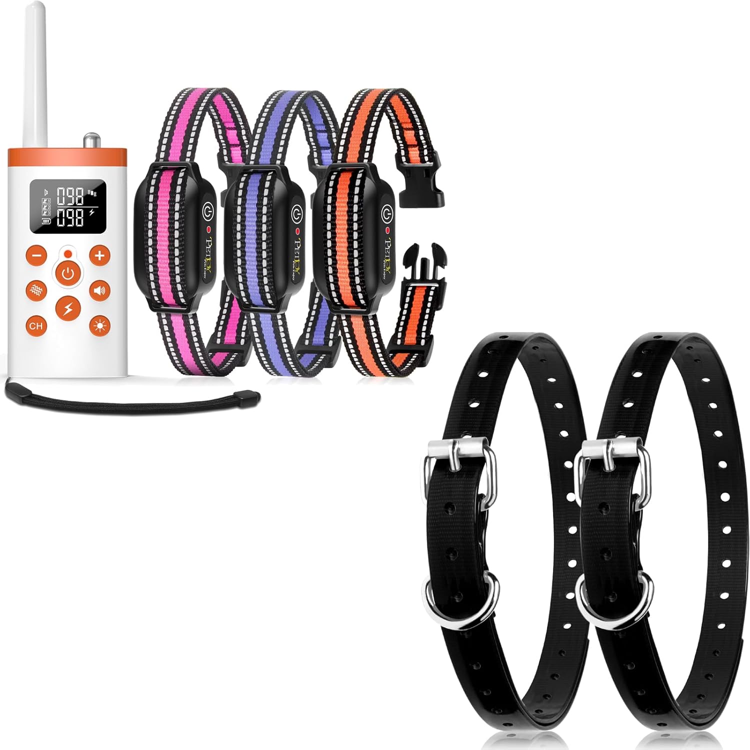 PetJoy 3 Dog Shock Collar for Large Dogs, with Total of 5 Collar Straps