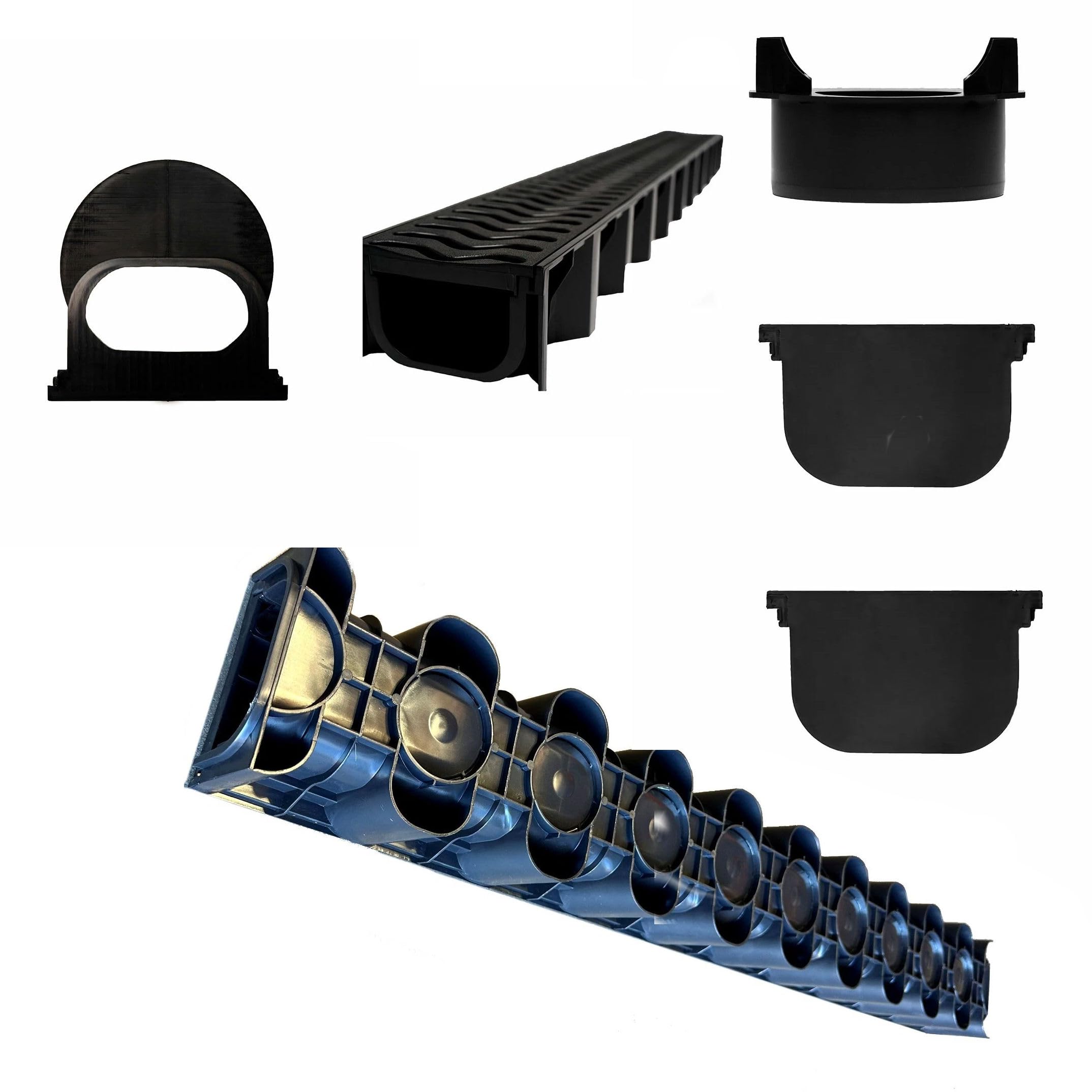 Polydrain Heelguard Heavy Duty A15 Linear Storm Water Shallow Flow Channel Drainage PVC Channel Driveway Aco Drain 1 metre Including 2 x Endcaps 1 x Body Outlet 1 x End Outlet(2)