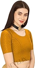 EVELIX Women's Ready-to-Wear Saree Blouse - Round Neck, Elbow Sleeve, Dobby Cotton Lycra Stretchable Blouse for Saree - Elegant Fit & Breathable Fabric