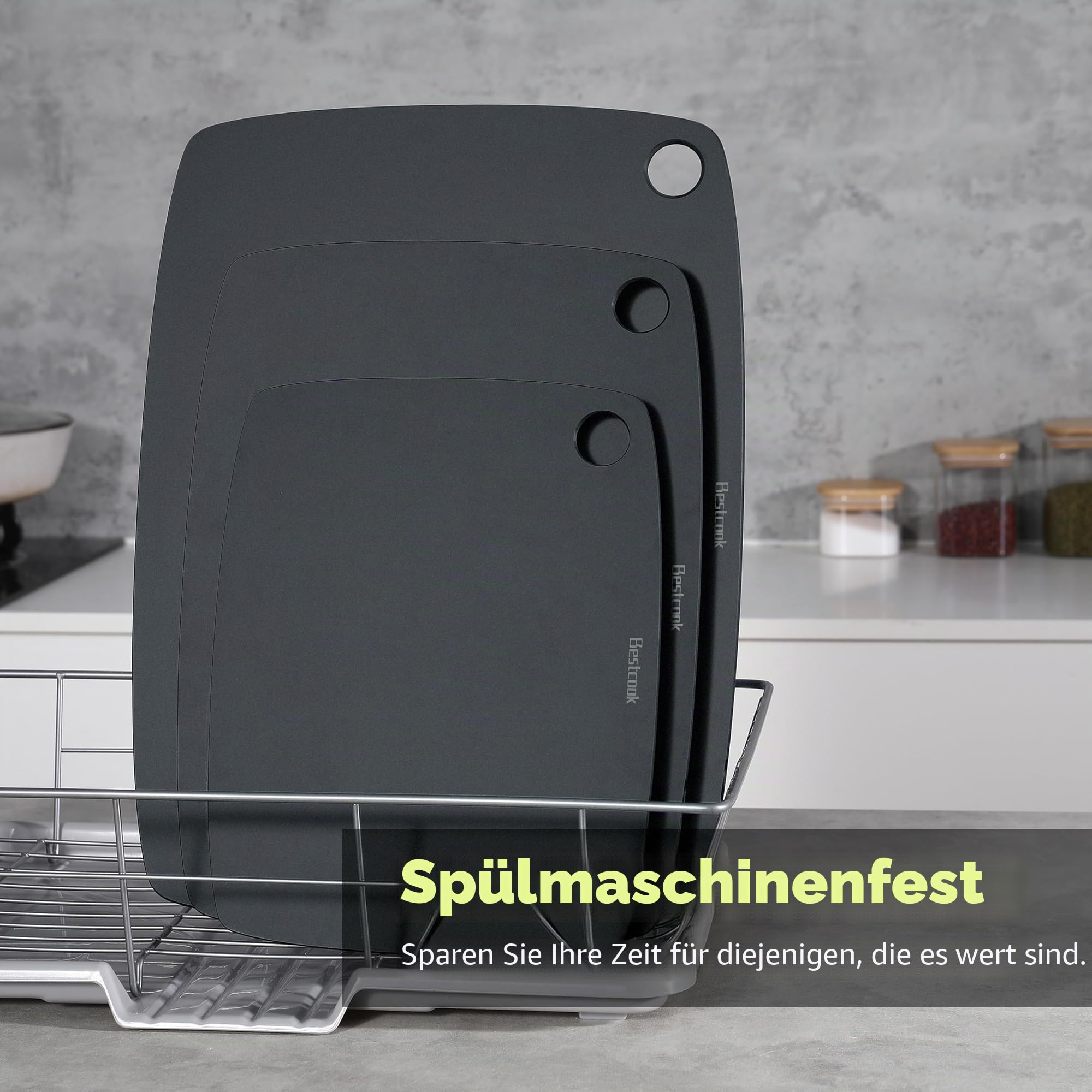 Schneidebretter aus Holzfaser, 3er-Set, Spülmaschinenfest, Hohe Dichte, Antiporös, BPA-frei, Messerfreundlich, Ideal zum Schneiden von Fleisch, Gemüse, Käse und Brot