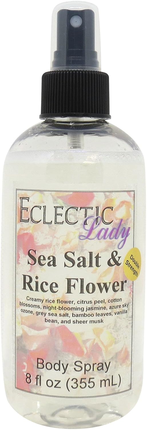 Eclectic Lady Sea Salt and Rice Flower Body Spray, Double Strength, 8 ounces, Body Mist for Women with Clean, Light & Gentle Fragrance, Cologne with Soft, Subtle Aroma For Daily Use