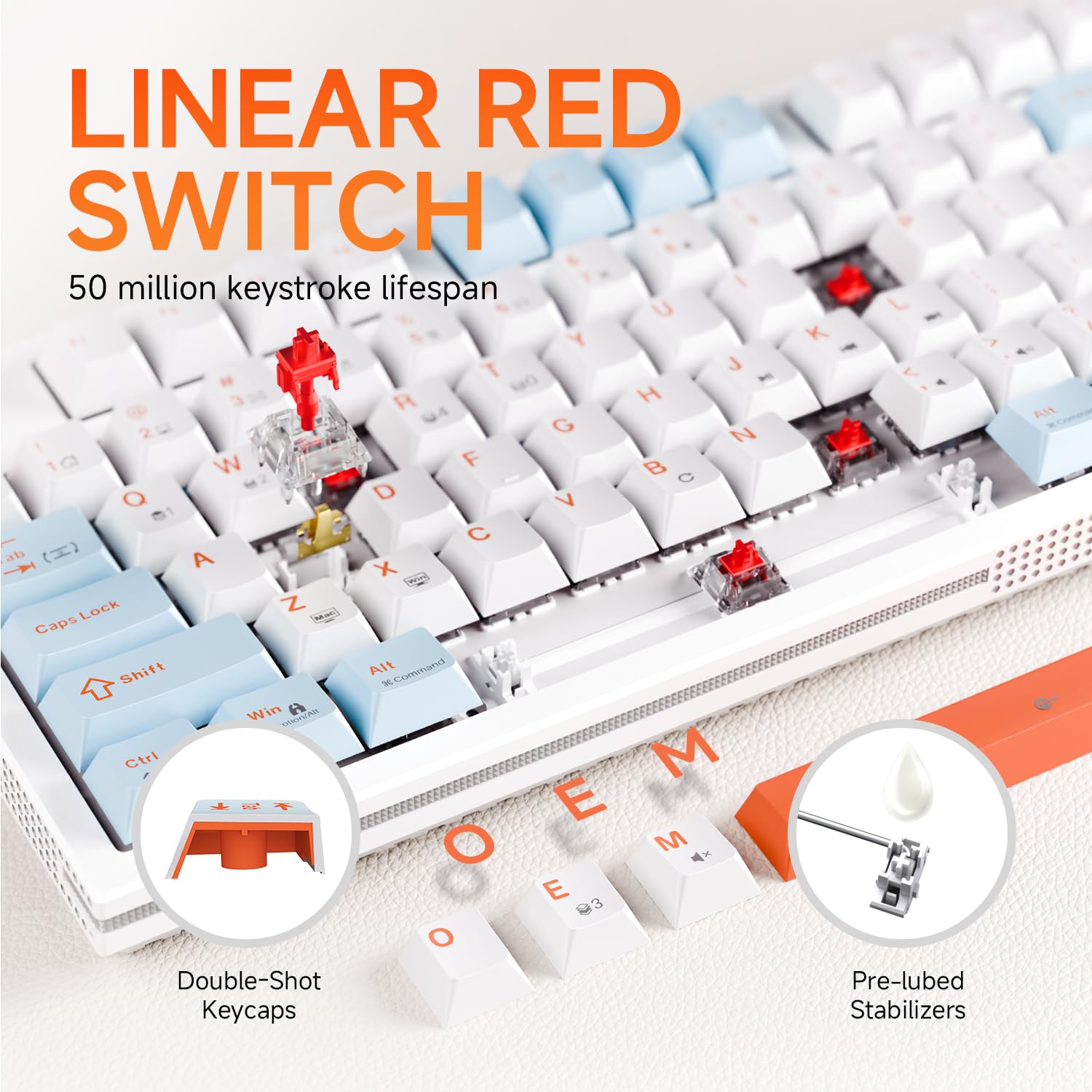 KEMOVE K87SE TKL Tastiera Meccanica da Gaming, Interruttori Rossi, Retroilluminata LED, Layout QWERTY US, Tastiera 75% con Filo, NKRO, Cavo USB-C Staccabile, Compatibile con Windows e MacOS