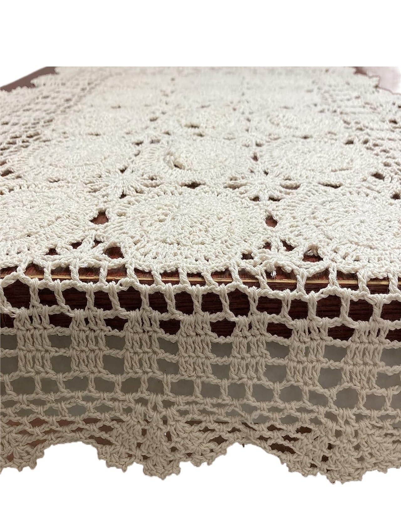 Chemin De Table Au Crochet – Fait Main – Coton Blanc – Dimensions 38/60 Cm