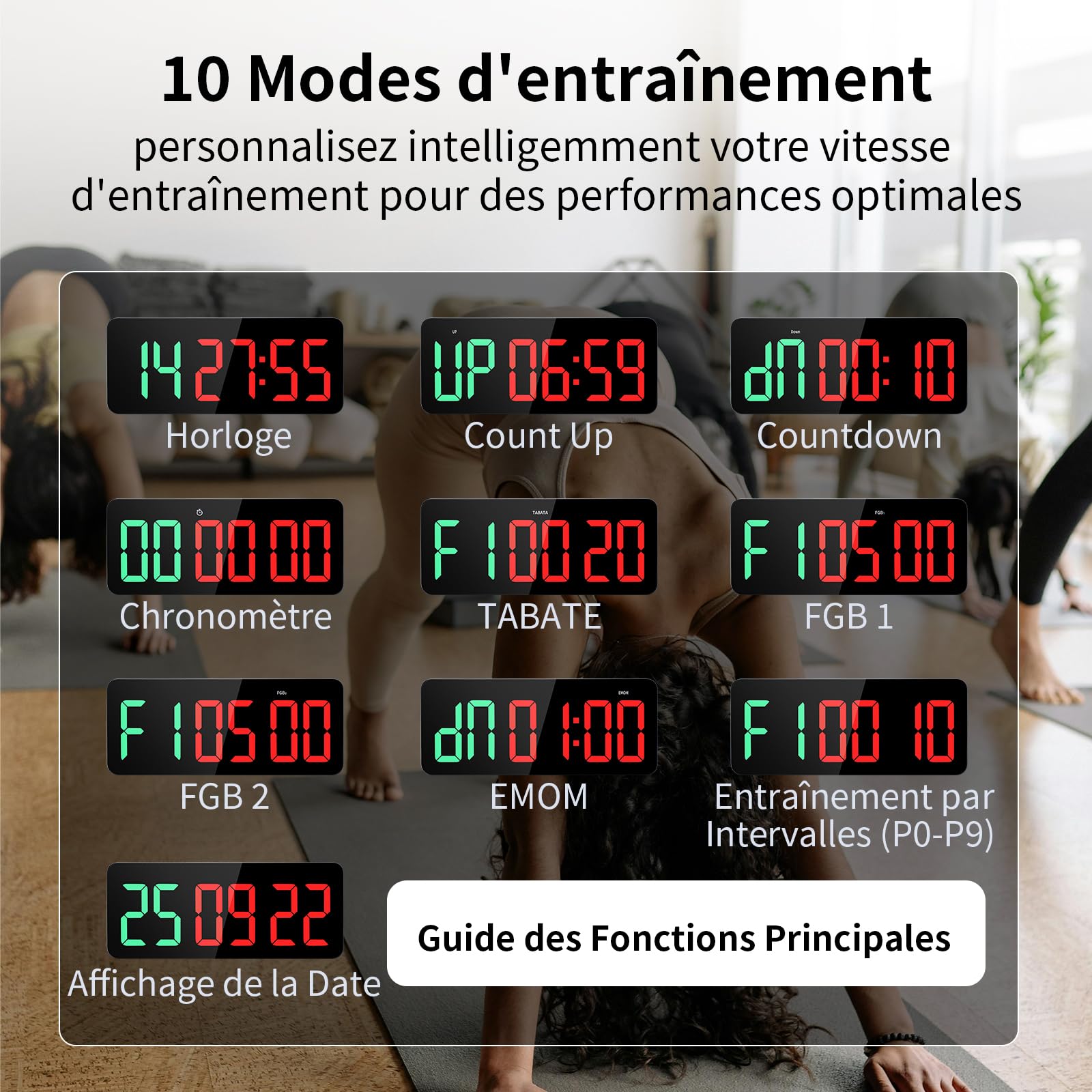 Timer Sport, Minuteur Fitness 3" Grand Ecran Time, 12/24 Heures Horloge Murale Numérique LED, Chronomètre avec Télécommande, Minuteur d'intervalle, Time pour Salle de Sport Garage à Domicile